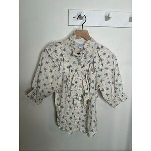 The Shirt Rochelle Behrens Floral Blouse | Small in White and Blue